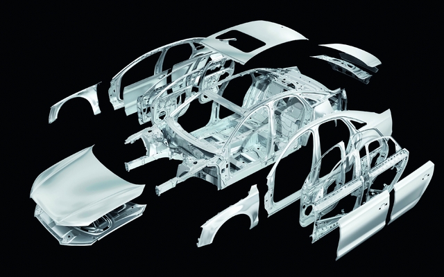 Le Audi Space Frame. Les différentes parties du châssis en aluminium.