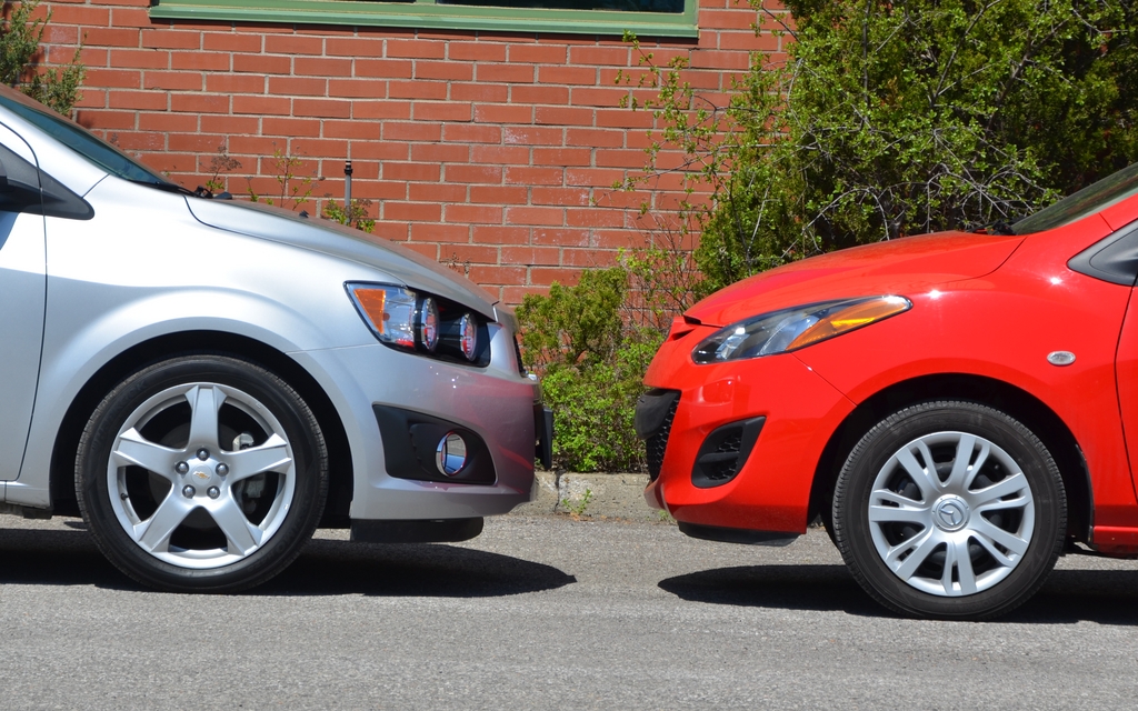 In the end, the Sonic and the Mazda2 are practically nose to nose!