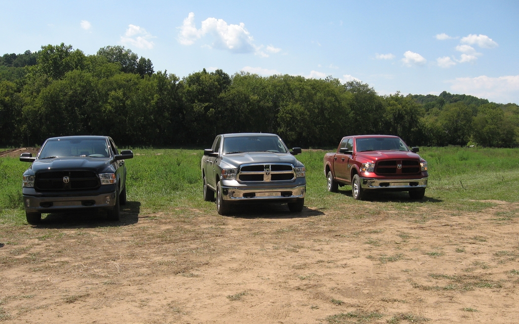 From left to right: RAM 1500 ST 4x4, SLT 4x4 and Outdoorsman 4x4.