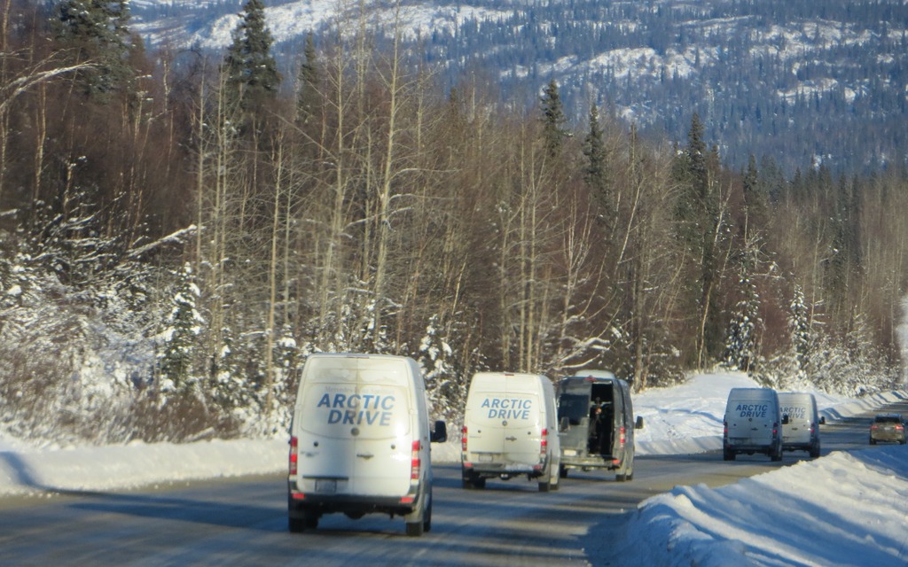 Our convoy of Sprinters trucks through Denali National Park and Reserve.