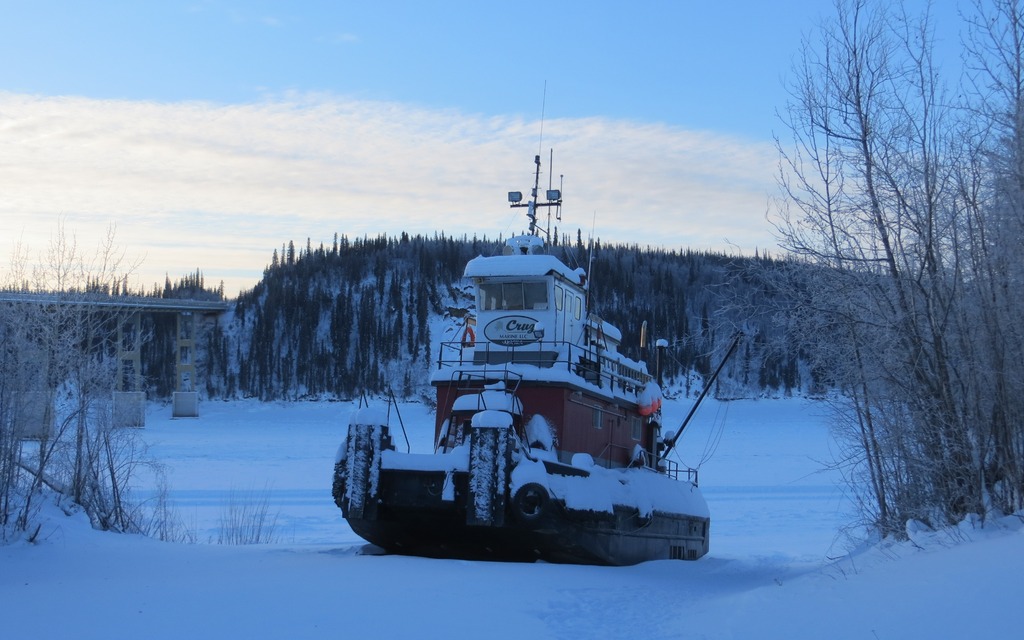 This tugboat is done for the season on the banks of the Yukon River.