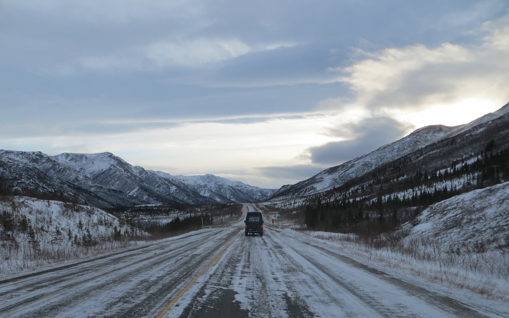 Some parts of the Alaskan Highway are almost devoid of vegetation.