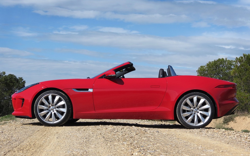 The F-Type shows off its short front and rear overhangs