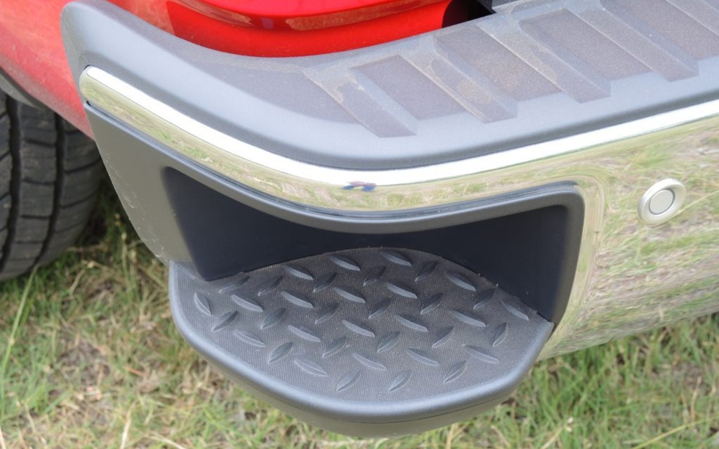 This rear running board helps accommodate work boots.