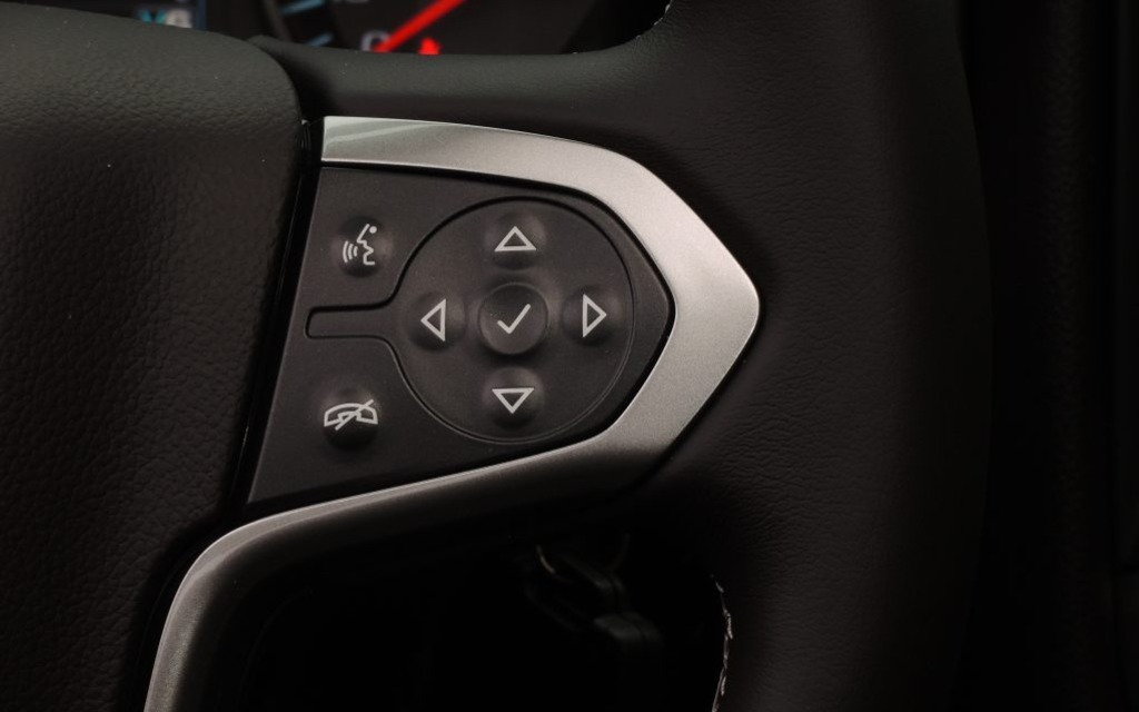 The wheel-mounted controls control multiple systems.