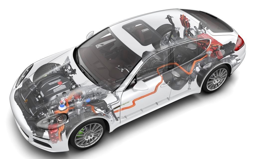 Moteur thermique et électrique avant, batterie ion-lithium à l'arrière