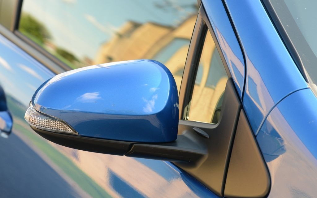 The turn signals are integrated into the rearview mirrors.