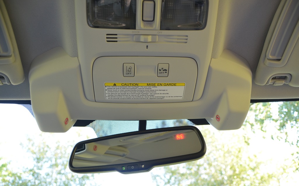 EyeSight: notice the cameras located on each side of the rearview mirror.