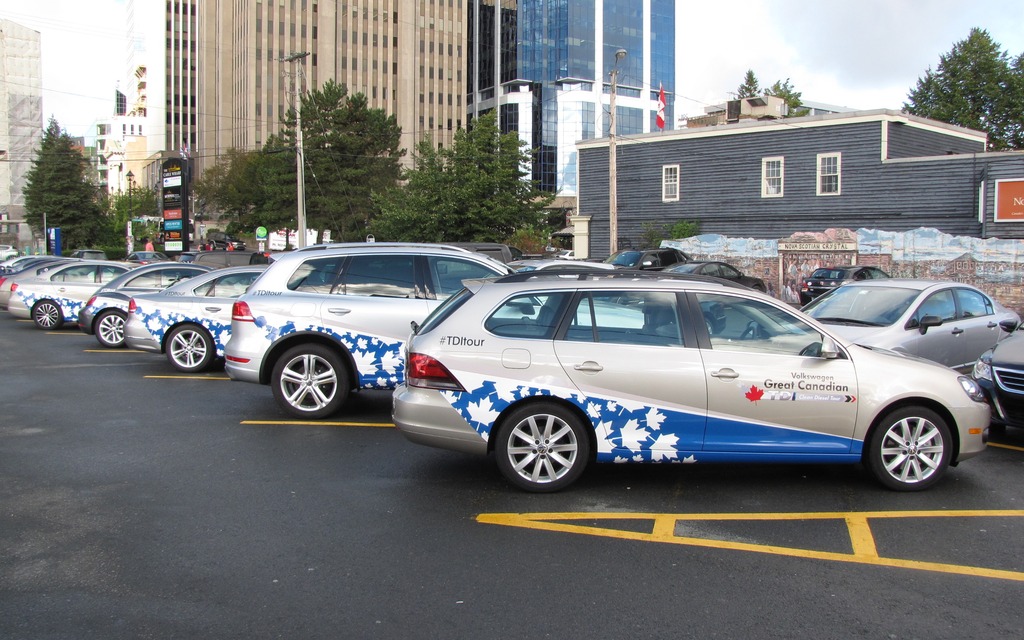 Five colourful cars at the Port of Halifax.