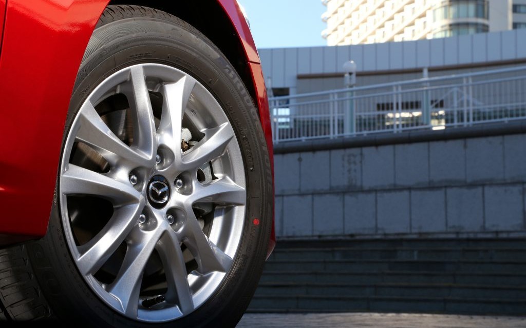  The Mazda3 Hybrid comes with low-resistance tires.