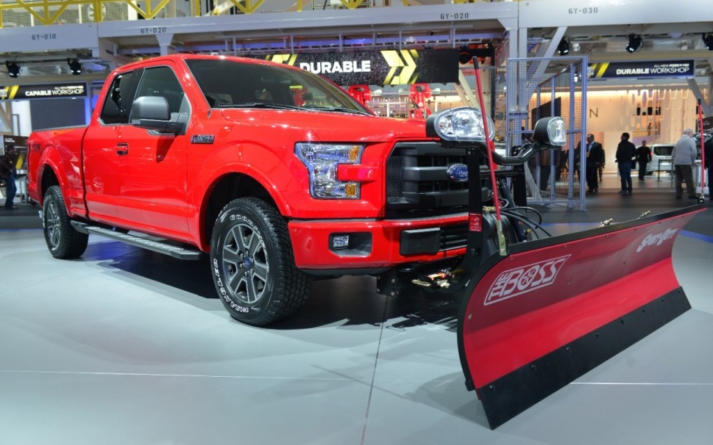 2015 Ford F-150  with a snow plow system installed right from the factory