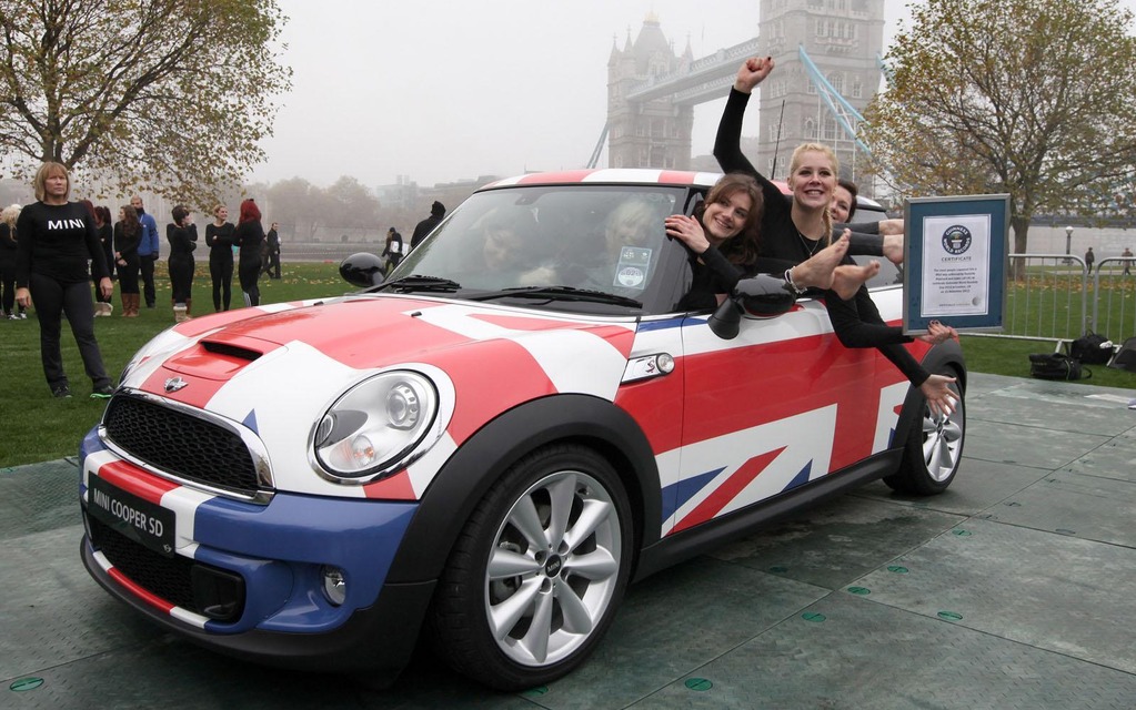8- 2012 MINI Cooper S : 28 gymnasts in the little English car!