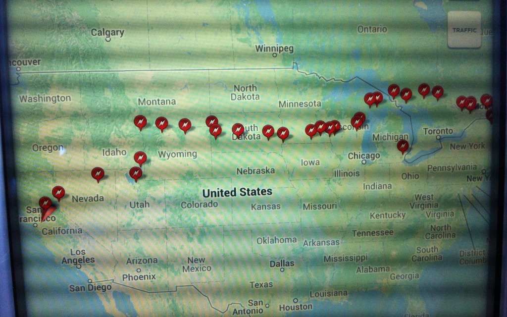 Toutes les bornes visitées lors de l'aller vers la Californie.