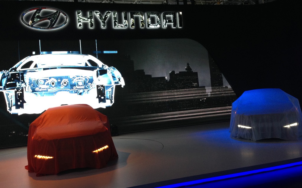 Moments before the 2015 Sonata was unveiled at the New York Auto Show 