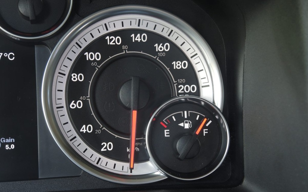 Un desing simple et efficace: jauge de carburant et indicateur de vitesse.