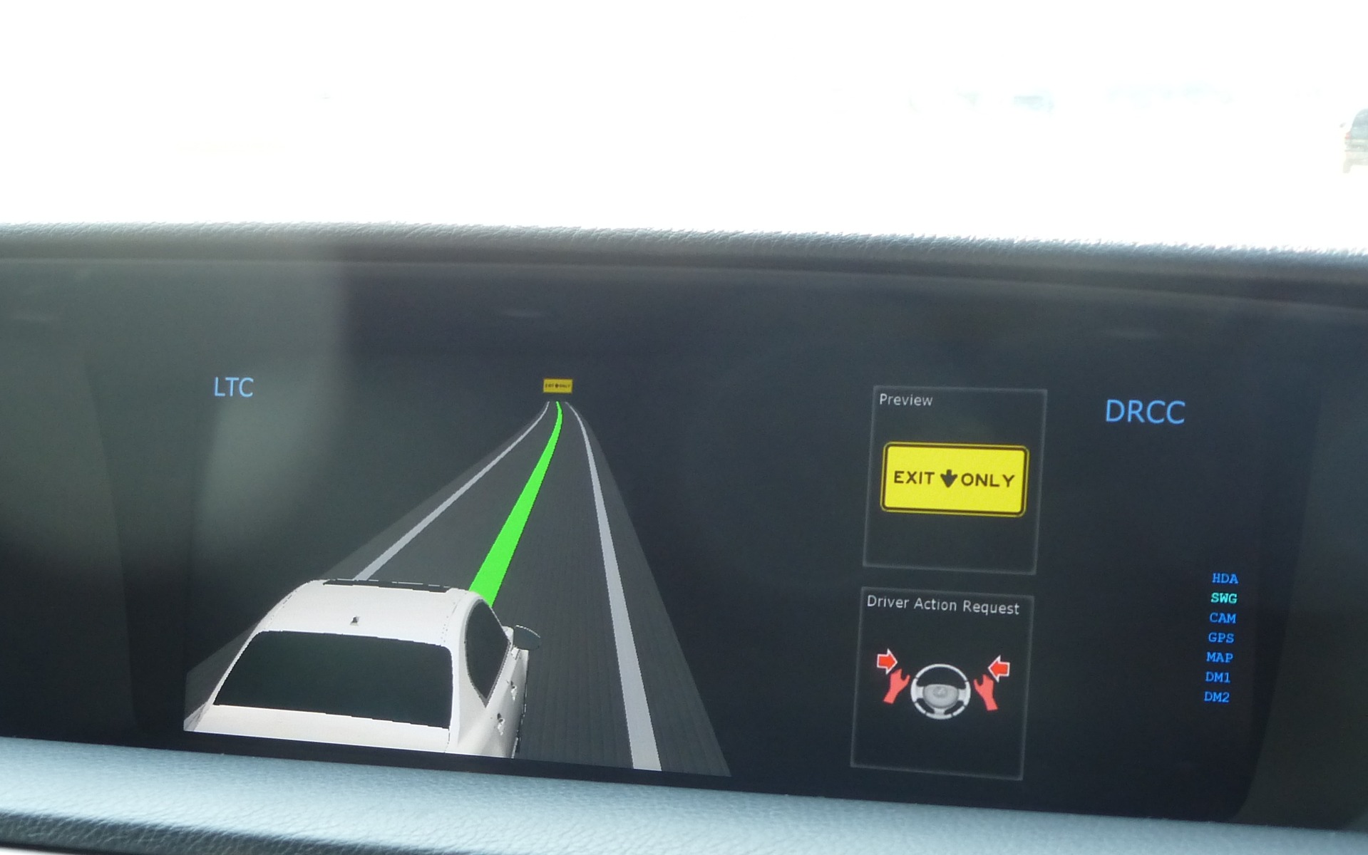 Hands on Wheel visual warning and "Exit Only" indication