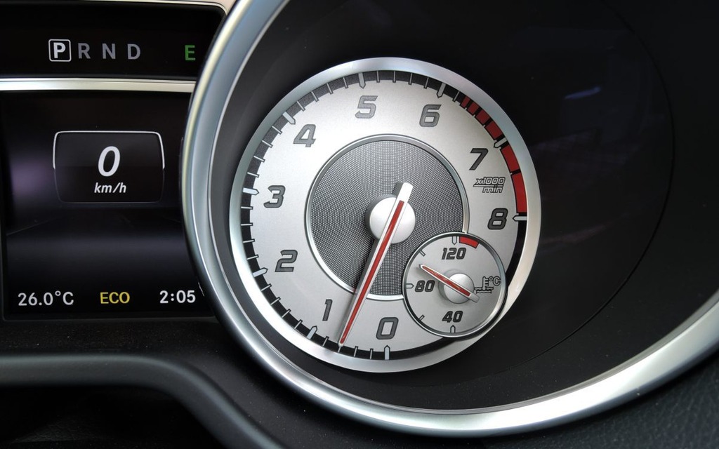The rev counter and temperature gauge.
