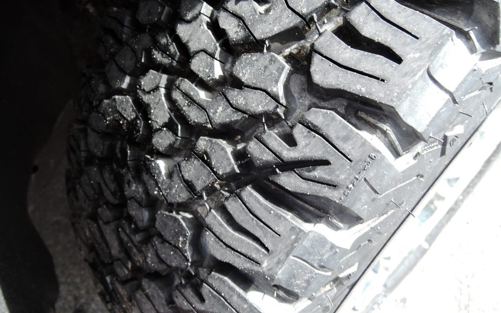 The tread siping provides biting edges on low-grip surfaces.