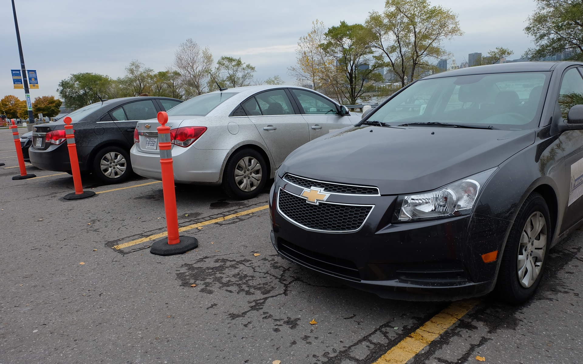 Our fleet of test vehicles for the day: some sturdy Chevrolet Cruzes. 