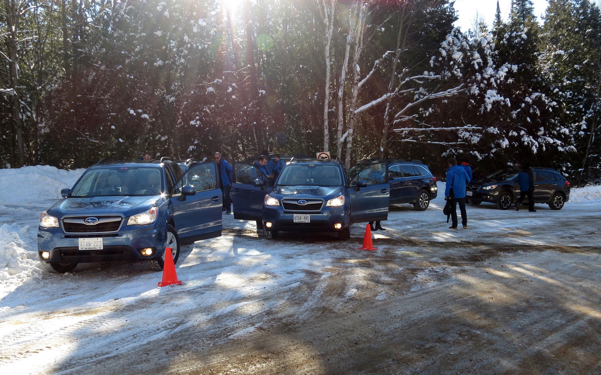 Twelve journalists test out a half-dozen Subarus on a beautiful winter day.