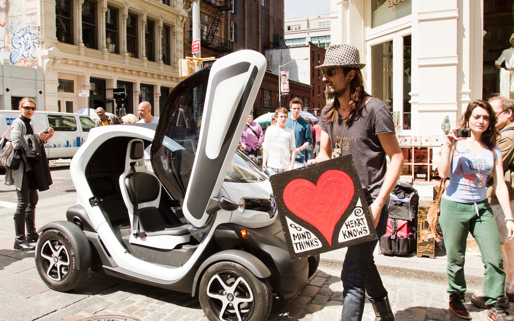 The Twizy is essentially an electric motorcycle with a roof.