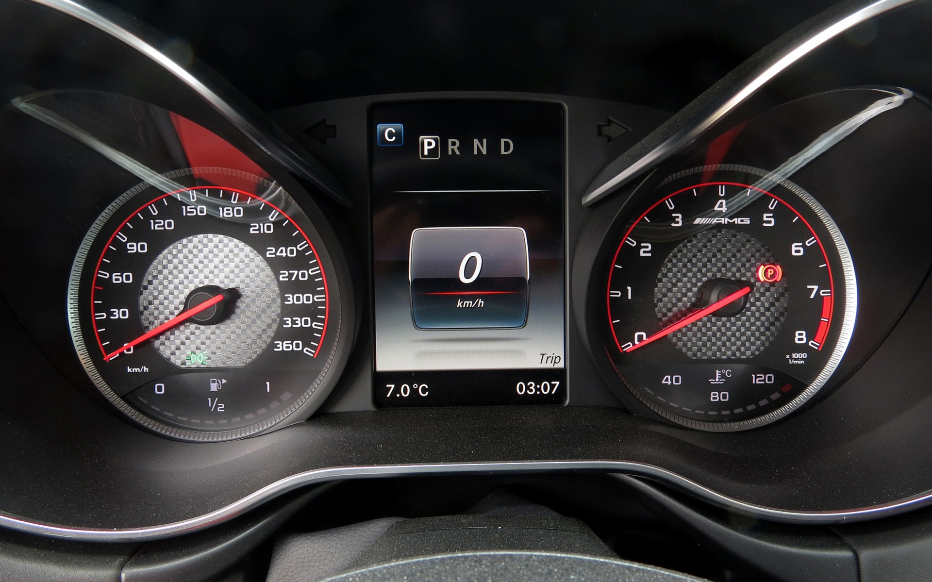 The large dials and clear displays are typical for AMG products.