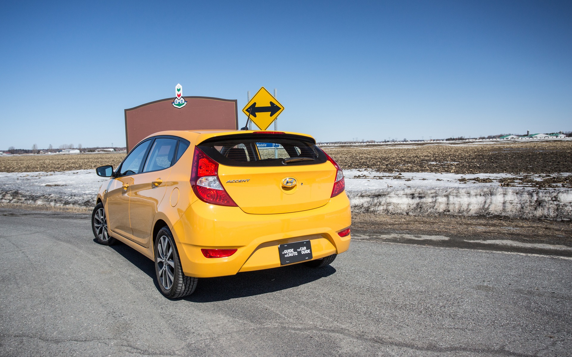 The Accent's rear visibility is compromised by the tiny rear window.