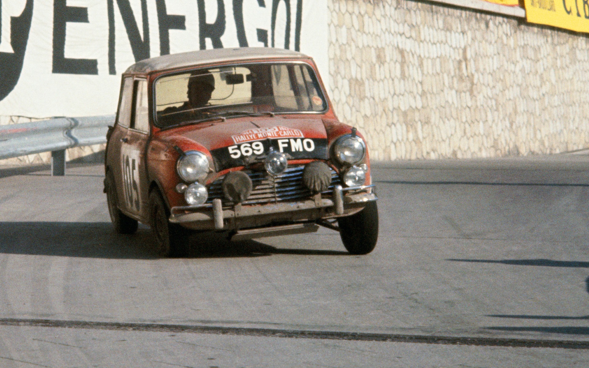 A Mini driven by Rauno Aaltonen, 1964 Monte Carlo Rally 