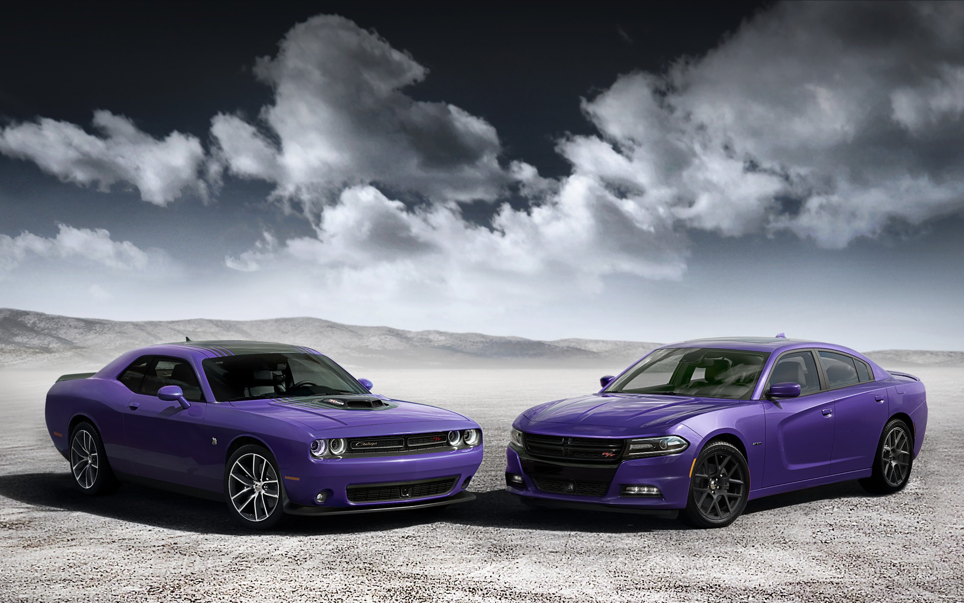 2016 Dodge Challenger and 2016 Dodge Charger with Plum Crazy Heritage Hue