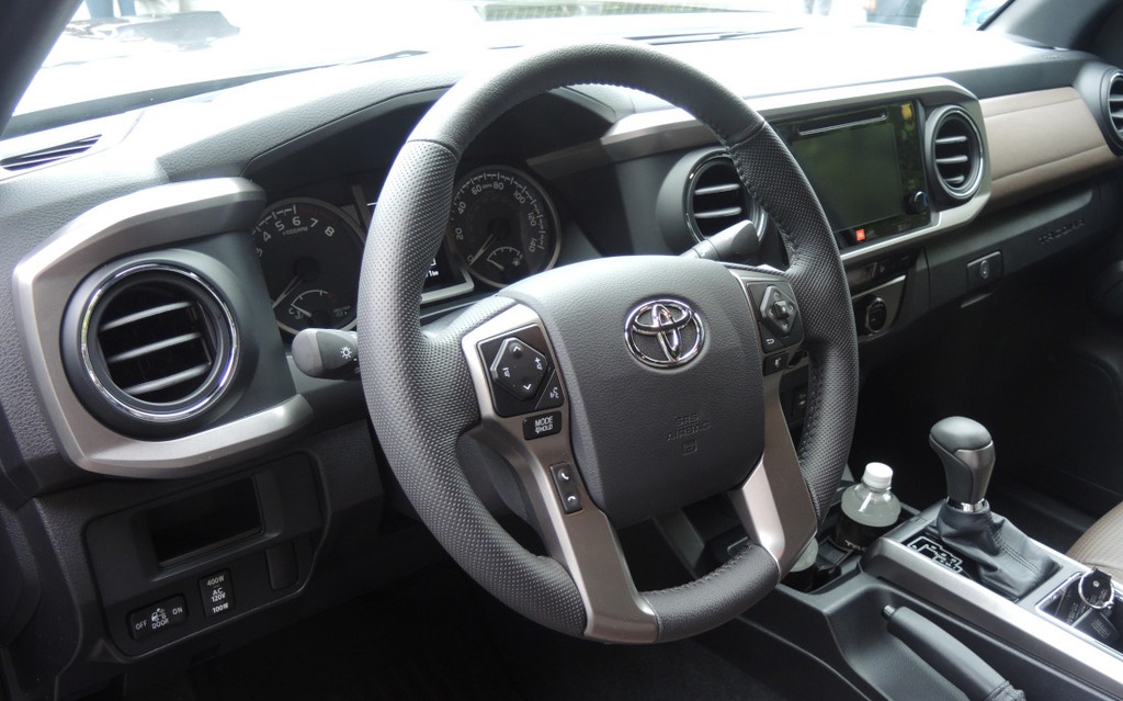 The steering wheel is thick and easy to grab.