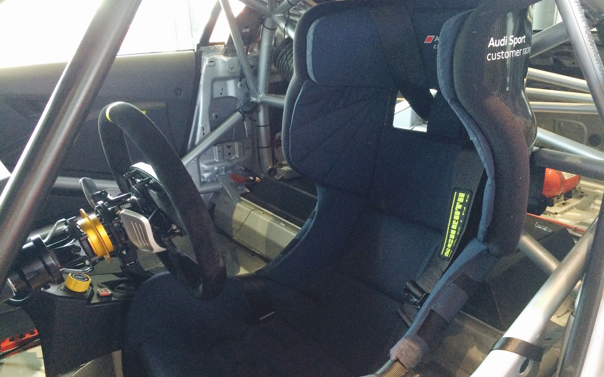 Competition seat borrowed from the Audi R8 LMS race car.