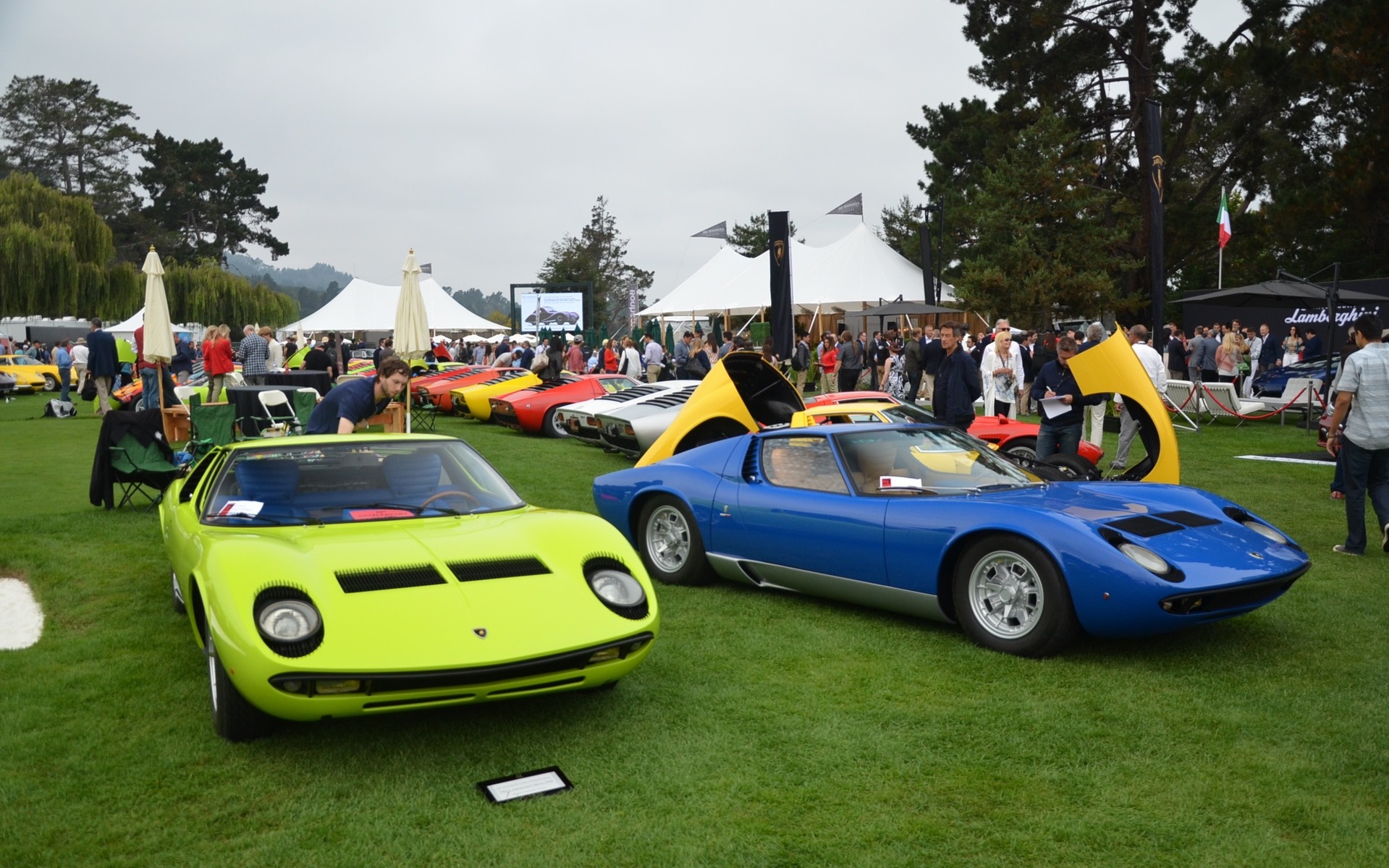 The Quail 2016 - 25 Lamborghini Miuras on display.