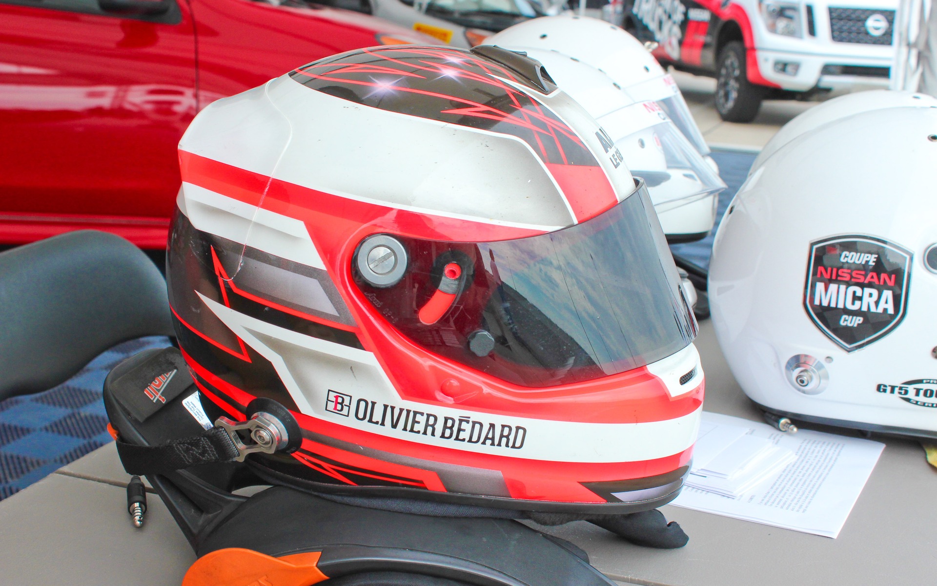 Le casque d'Olivier Bédard, champion en titre de la Coupe Micra