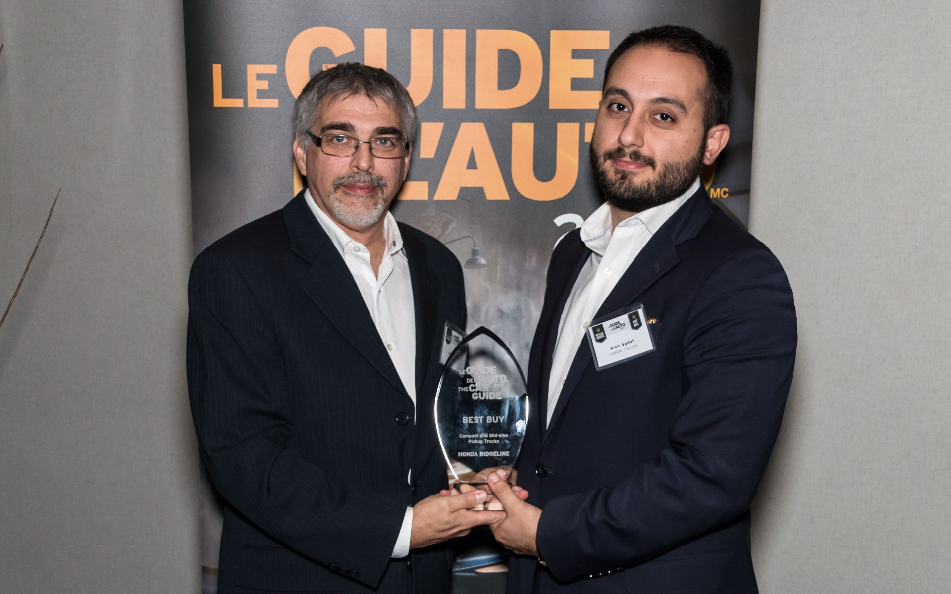 <p>Alain Morin with Alen Sadeh of Honda Canada Inc.</p>