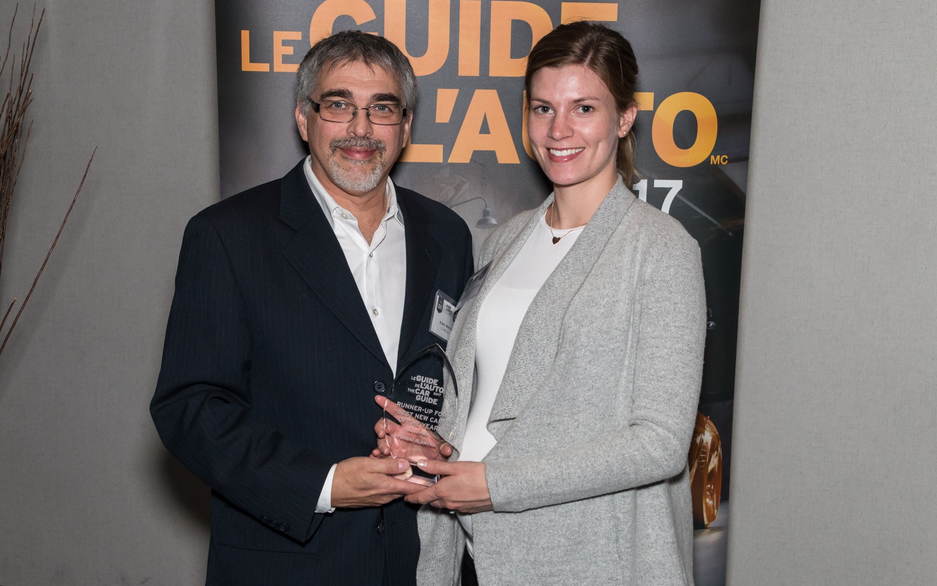 <p>Alain Morin with Laurence Myre Leroux of Hyundai Canada Inc.</p>
