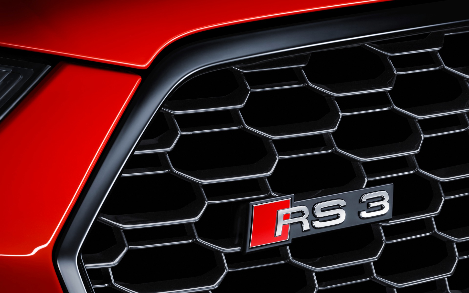 <p>2018 Audi RS 3 - Detail of the honeycomb black Singleframe grille.</p>