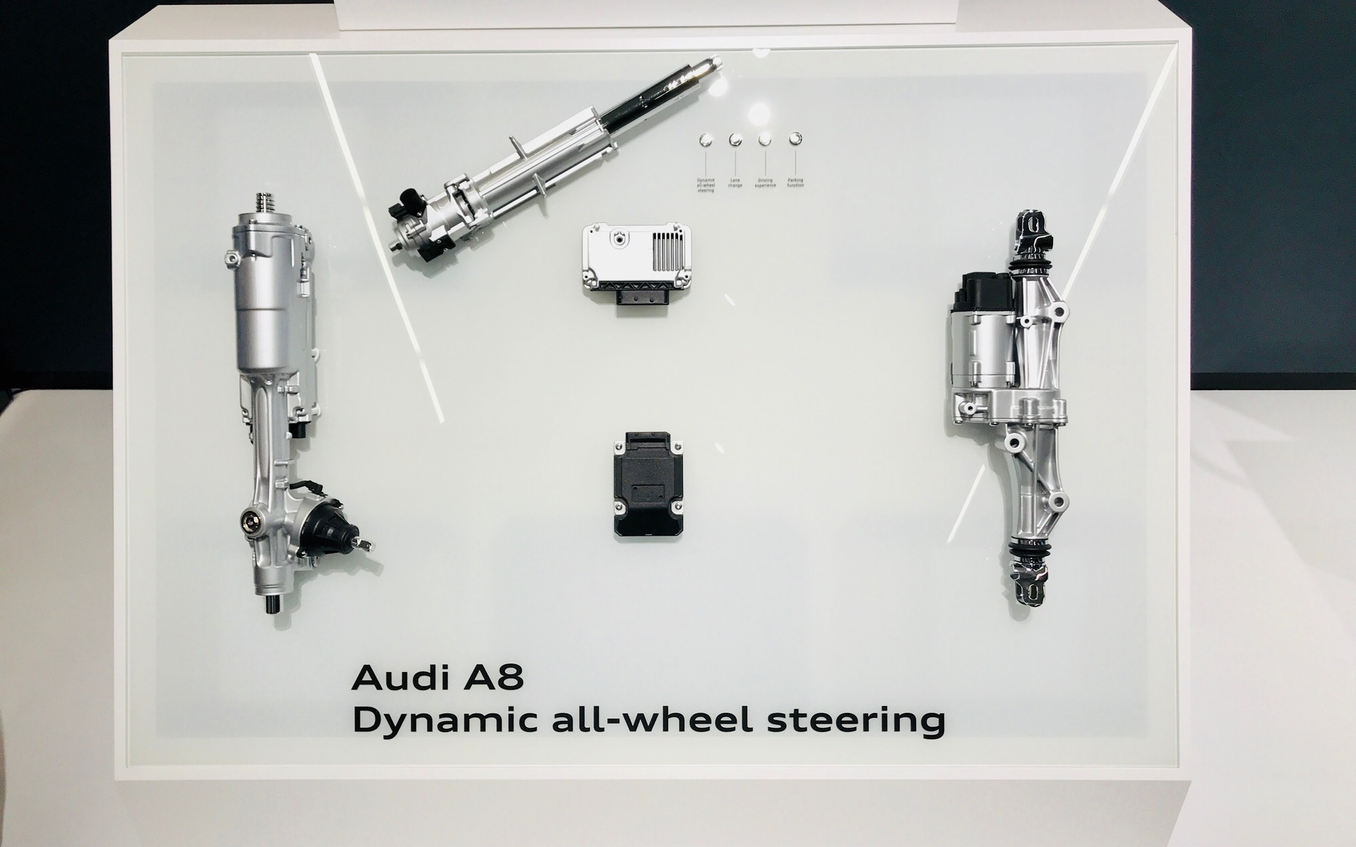 <p>2019 Audi A8 - Components of the four-wheel steering system.</p>