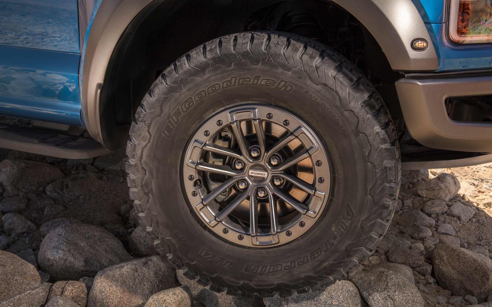 <p>2019 Ford F-150 Raptor off-road tires</p>
