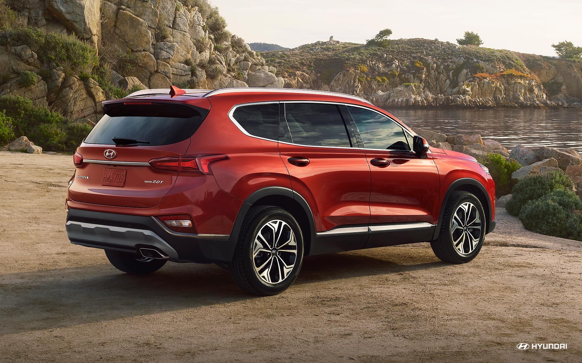 <p>2019 Hyundai Santa Fe rear view</p>