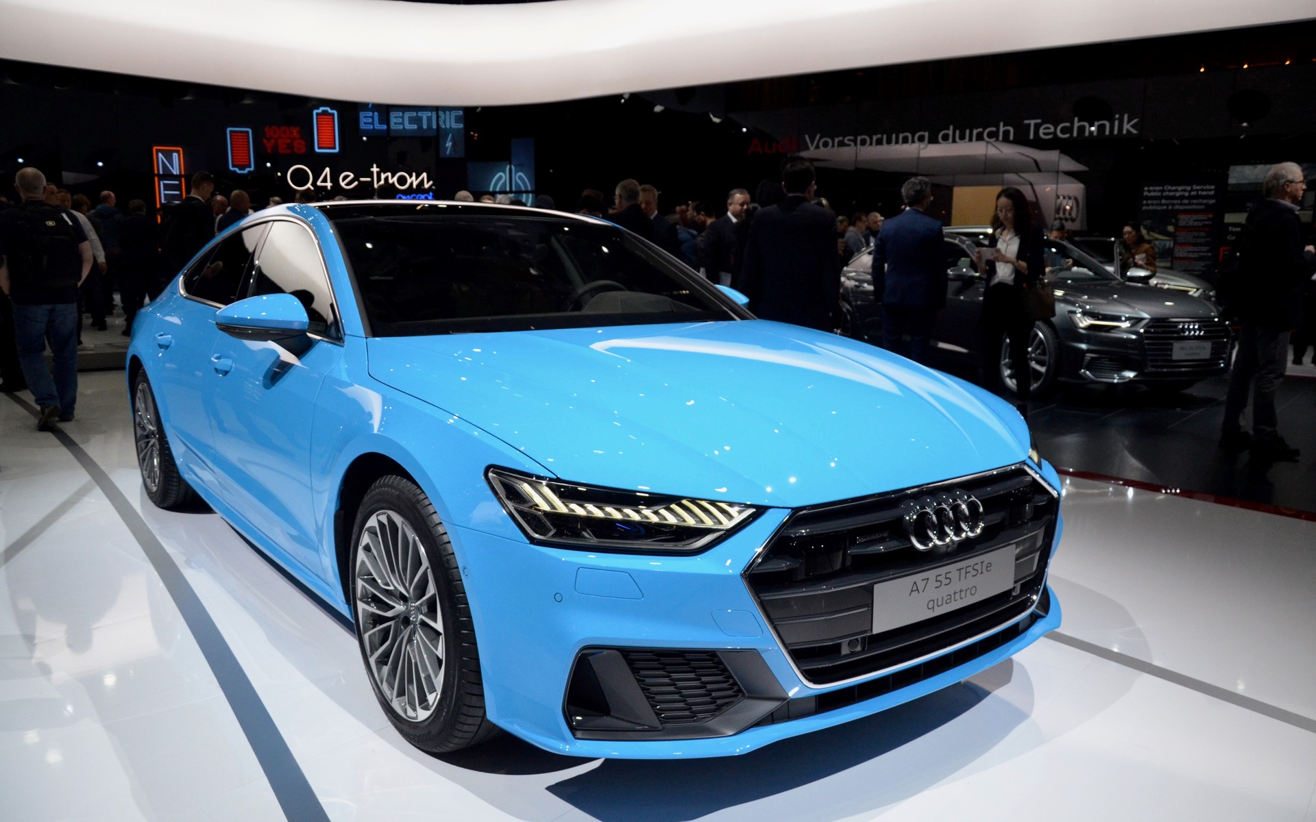 <p>Audi A7 TFSI e &agrave; motorisation hybride rechargeable.</p>