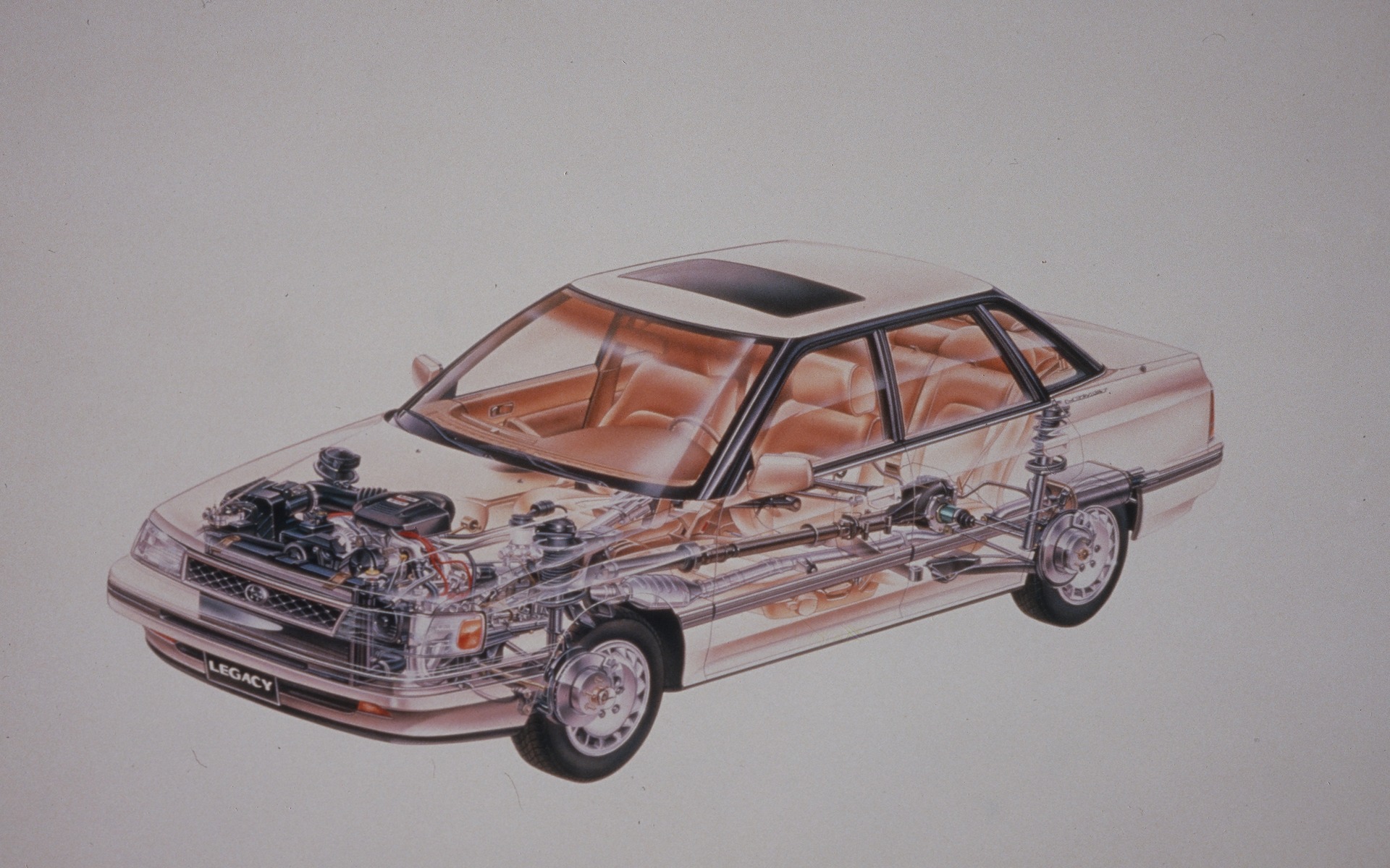 <p>Une Subaru Legacy 1990 aux rayons X.</p>