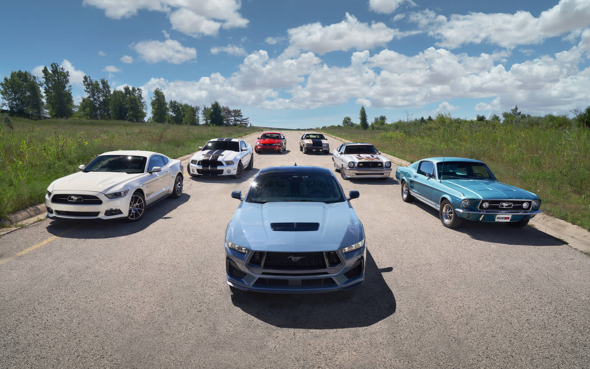 <p>Seven generations of the Ford Mustang</p>
