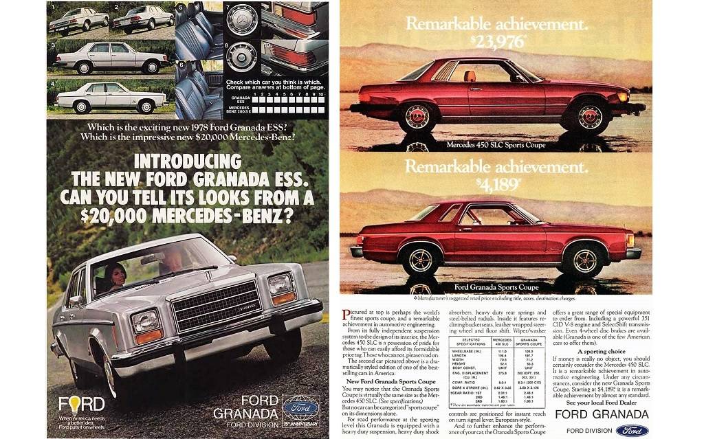 <p>Publicités comparatives Ford Granada et Mercedes-Benz</p>